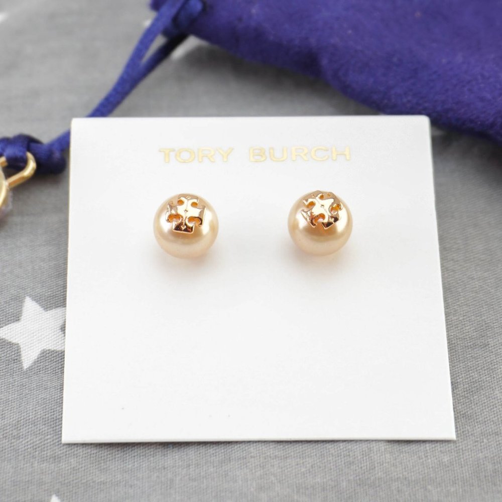Tory Burch Evie Crystal Pearl Stud Earrings in Rose Gold (Brand New w/ dust bag)